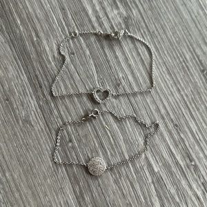 Silver rhinestone heart bracelet and circle